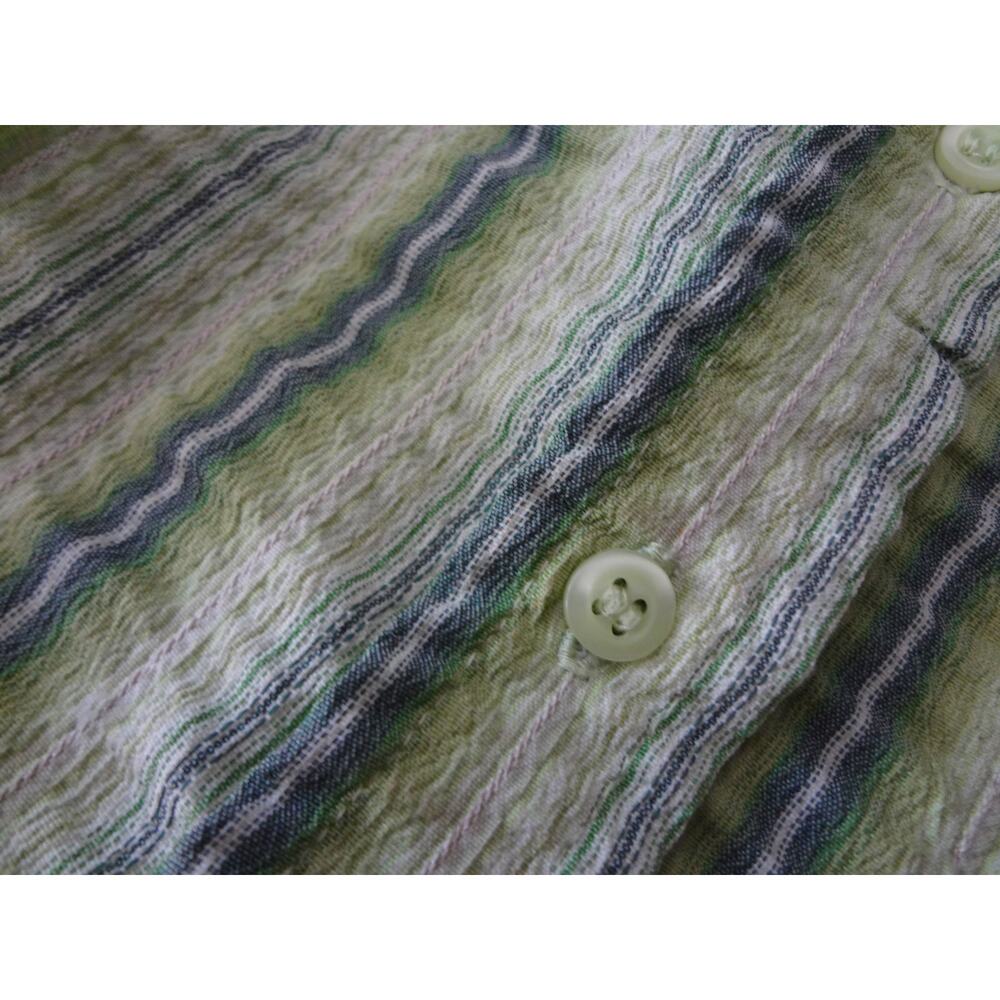 Vintage 90s Y2K Cato Green Striped Button Down Blouse 14 Women XL Gauze Crinkle - Picture 6 of 8